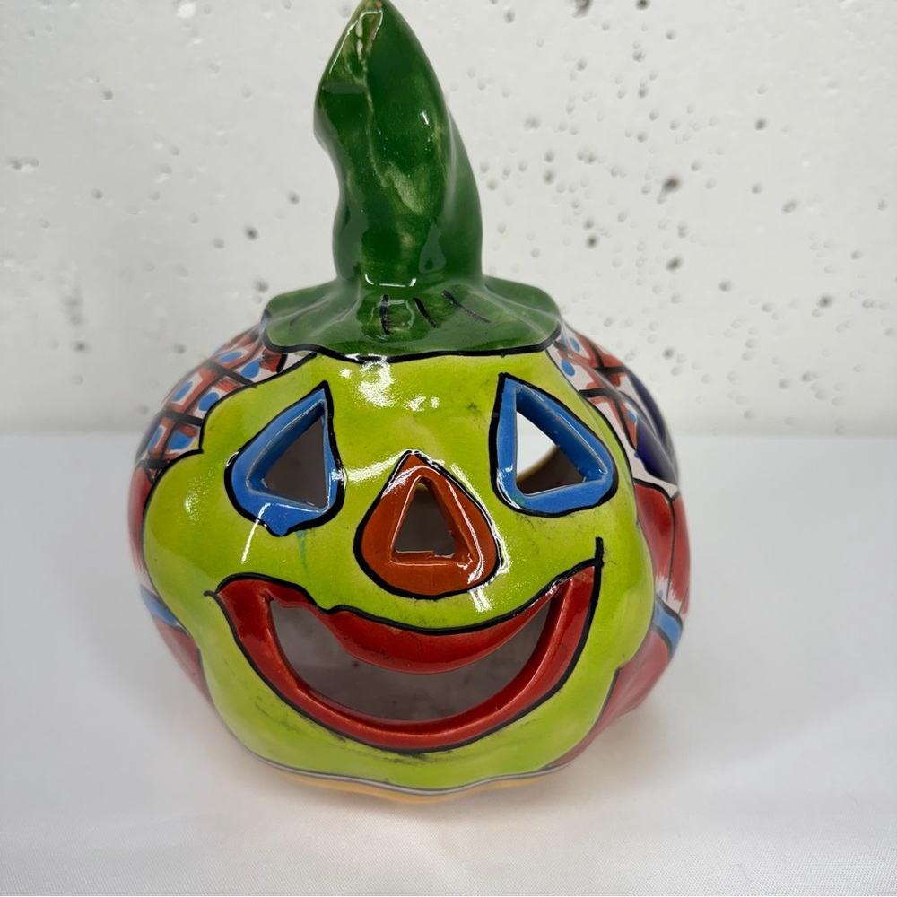 Hand-painted Talavera Mexican Ceramic Jack-O'-Lantern Pumpkin